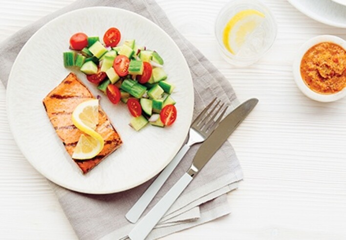 Mediterranean Grilled Salmon with Tomato Olive Tapenade