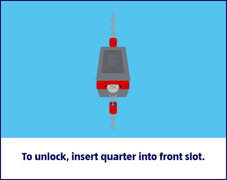 To unlock, insert quarter into front slot.