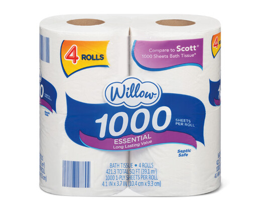 Willow 4 Roll 1000 Sheet Bath Tissue