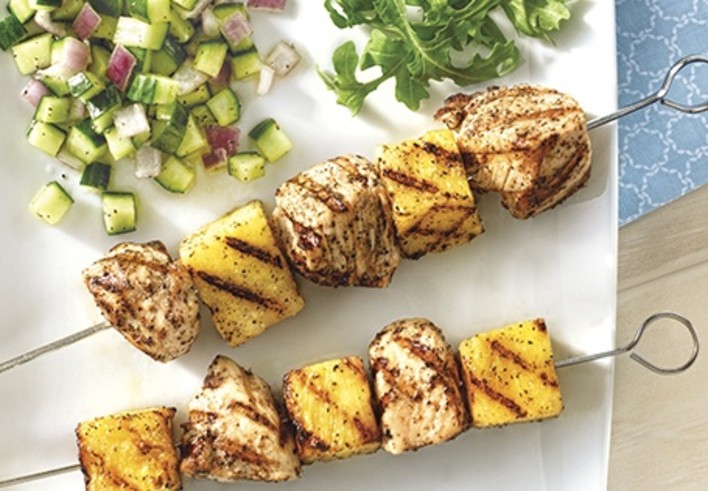 Grilled Chicken and Pineapple Skewers with Lemon-Cucumber Salsa