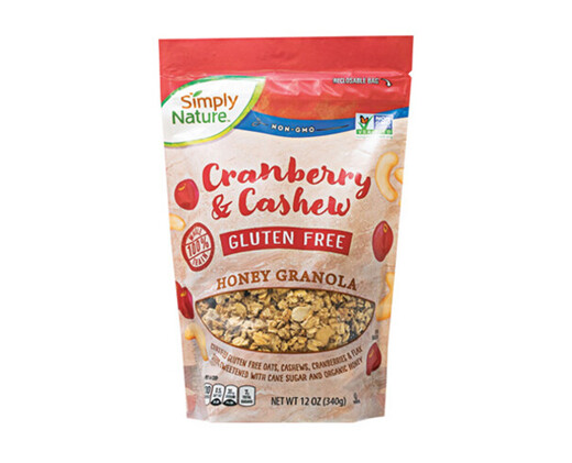 Simply Nature gluten free cranberry cashew honey granola