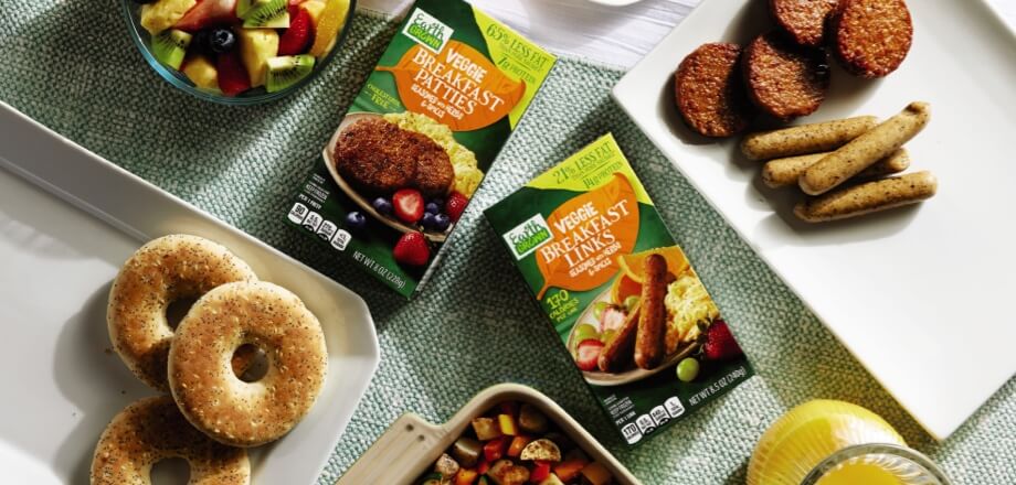Breakfast Products with boxes of Earth Grown Breakfast Patties and Breakfast Links