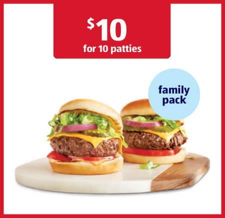 $10 for 10 patties. Family pack