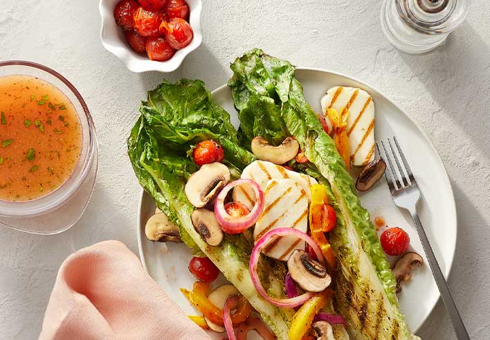 Grilled Romaine Salad with Halloumi