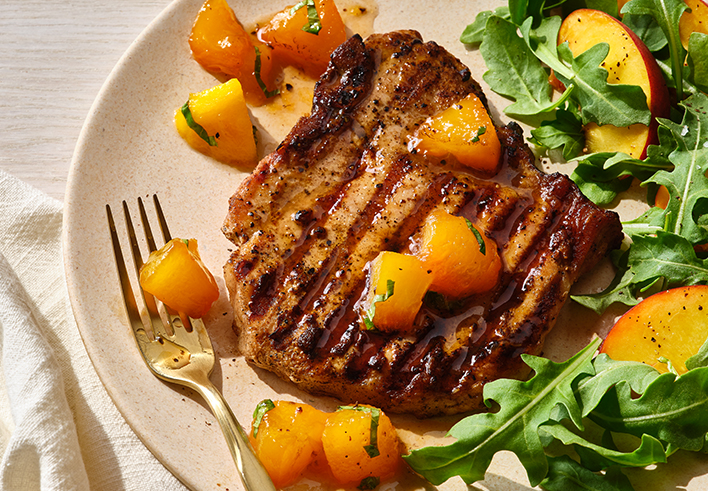 Grilled Pork Chops with Peach Basil Chutney