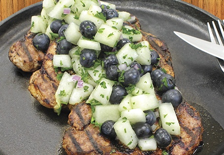 Balsamic Grilled Pork Chops with Melon Berry Salsa
