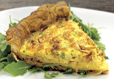 Caramelized Onion &amp; White Cheddar Quiche with a Bacon Crescent Crust