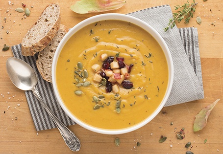 Creamy Pumpkin Soup with Chili Cran Apple Relish