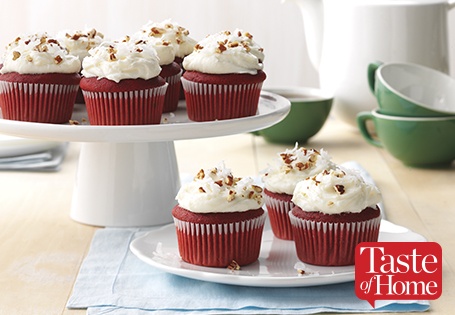 Red Velvet Cupcakes with Cream Cheese Coconut-Pecan Frosting