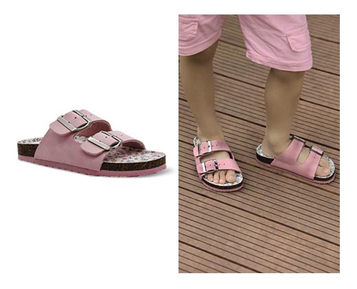 Lily &amp; Dan Children's Footbed Sandals Pink and Floral In Use