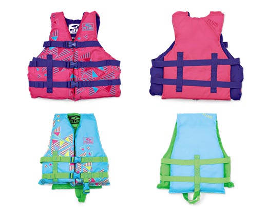Fluid Life Vest Youth Pink/Blue and Child Sky Blue/Green