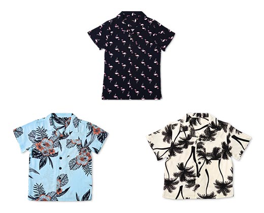 Daddy and Me Beach Shirt Floral, Palm Tree and Flamingo