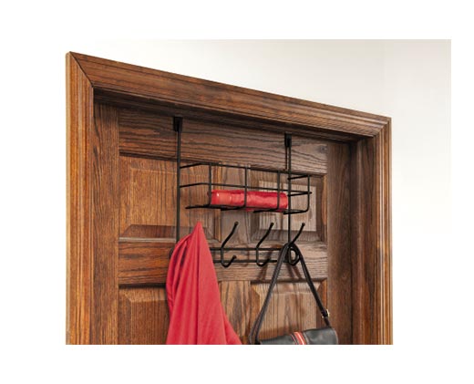 Huntington Home Over-the-Door Hooks with Basket Black In Use