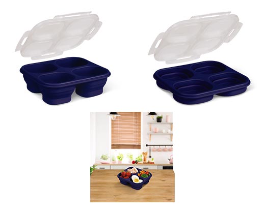 Crofton Portion Perfect Collapsible Meal Kit 4-Compartment Blue In Use