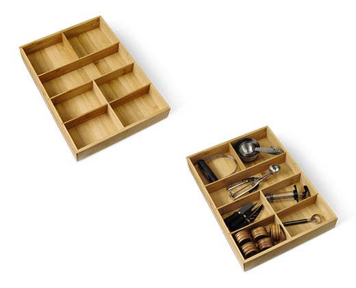 Huntington Home Bamboo Kitchen Drawer Organizer 7-Section In Use